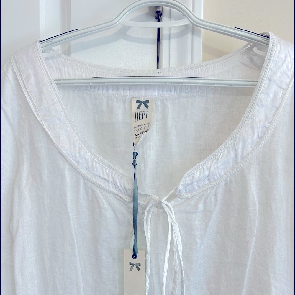 Brand new white linen cover up with intricate stitching size medium  DEPT